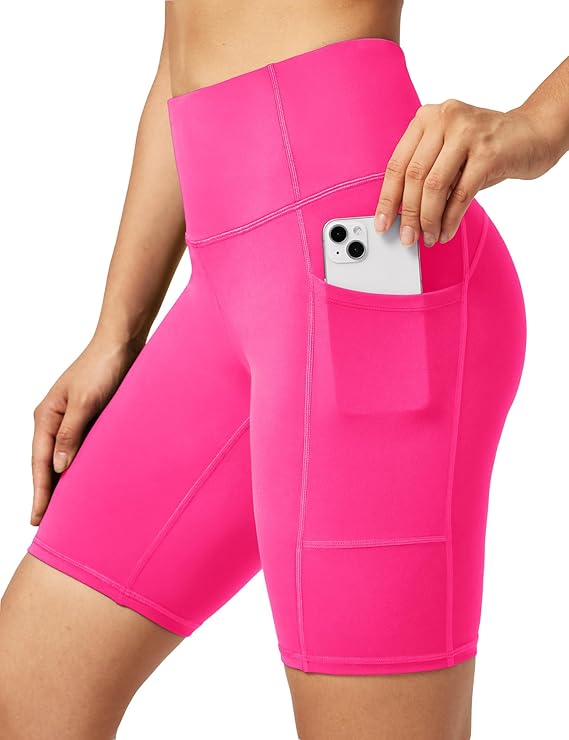 Biker Shorts Women Tummy Control Workout Shorts with 3 Pockets High Waisted Compression Gym Running Yoga Shorts Women