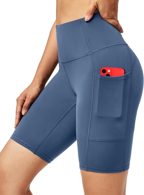 Biker Shorts Women Tummy Control Workout Shorts with 3 Pockets High Waisted Compression Gym Running Yoga Shorts Women