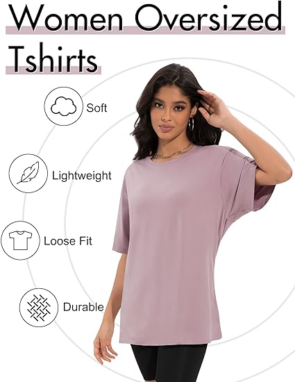 Siimcuzy 1/2/4 Pack Oversized T Shirts for Women Loose Fit Crew Neck Summer Casual Workout Baggy Tees Plus Size Tops