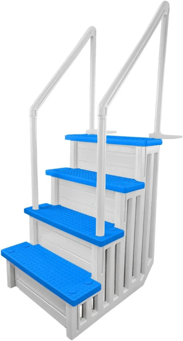Non-slip entry steps for pools | Grey | For above-ground pools | Can be installed on terraces with a height of 122 to 137 cm | Load capacity up to 136 kg
