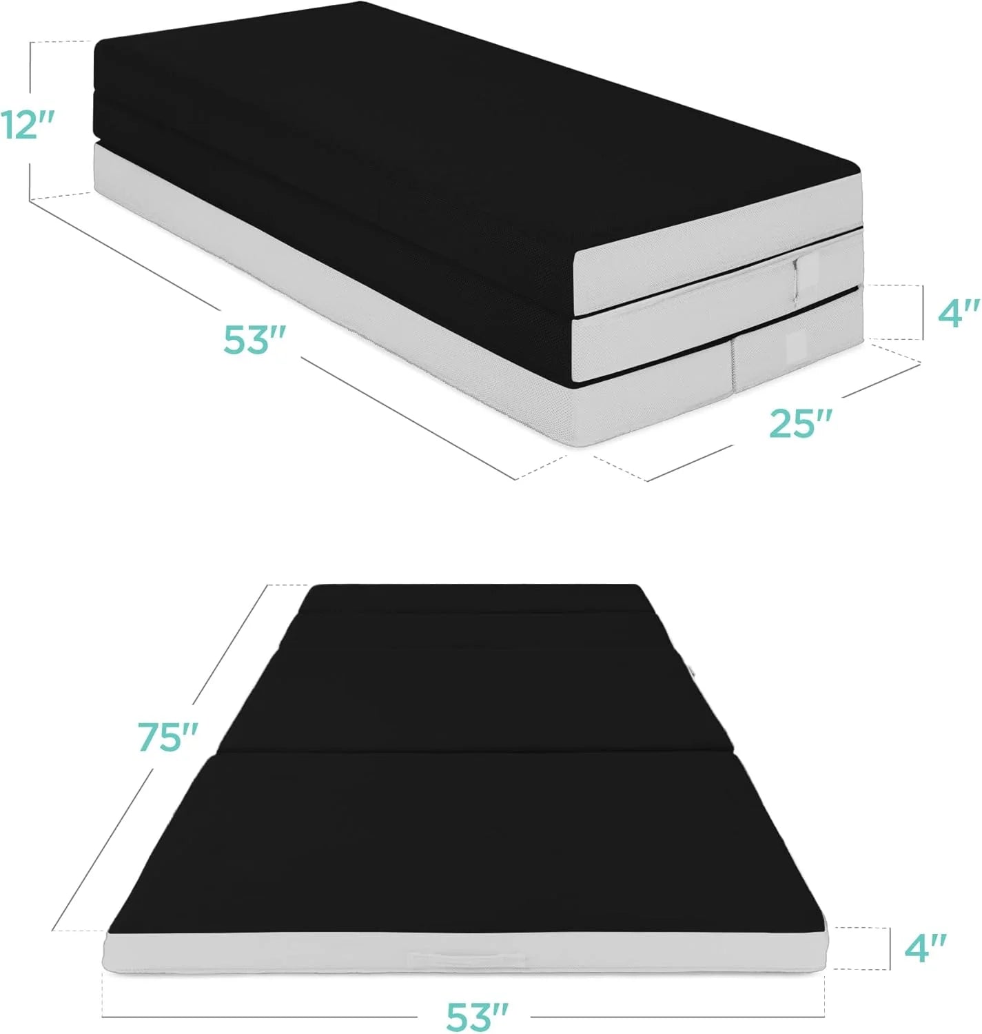 Best Choice Products 4in Portable Queen-Size Mattress, Tri-Fold Mattress for Camping, Guest, Toddler, Foam Plush w/Carry Case - Grey
