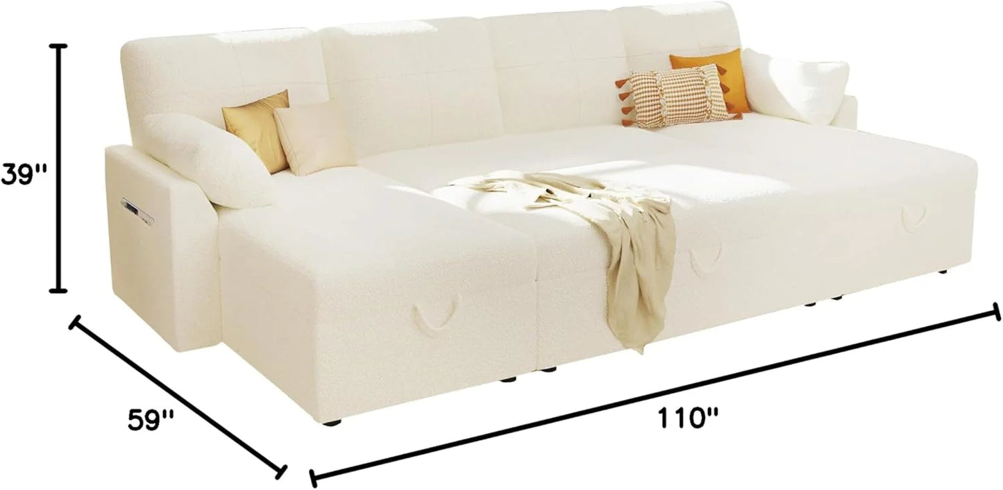 VanAcc Sofa Bed, Sleeper Sofa with Storage Chaise 2 in 1 Pull Out Couch Living Room