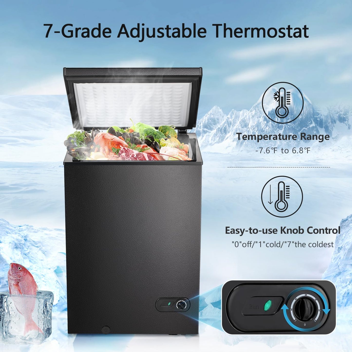 R.W.FLAME Chest Freezer 3.5 Cubic Feet with Baskets