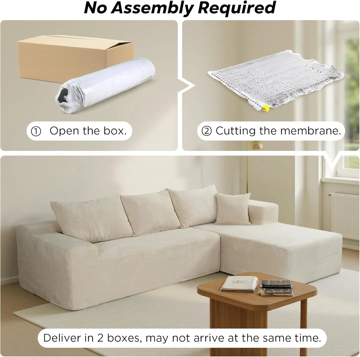 Cloud Sectional Couch with L-Shape Chaise,Modern Modular Sofa with Deep Seat, Upholstered Couches for Living Room Bedroom,No Assembly Required, Beige (Left Facing Chaise)