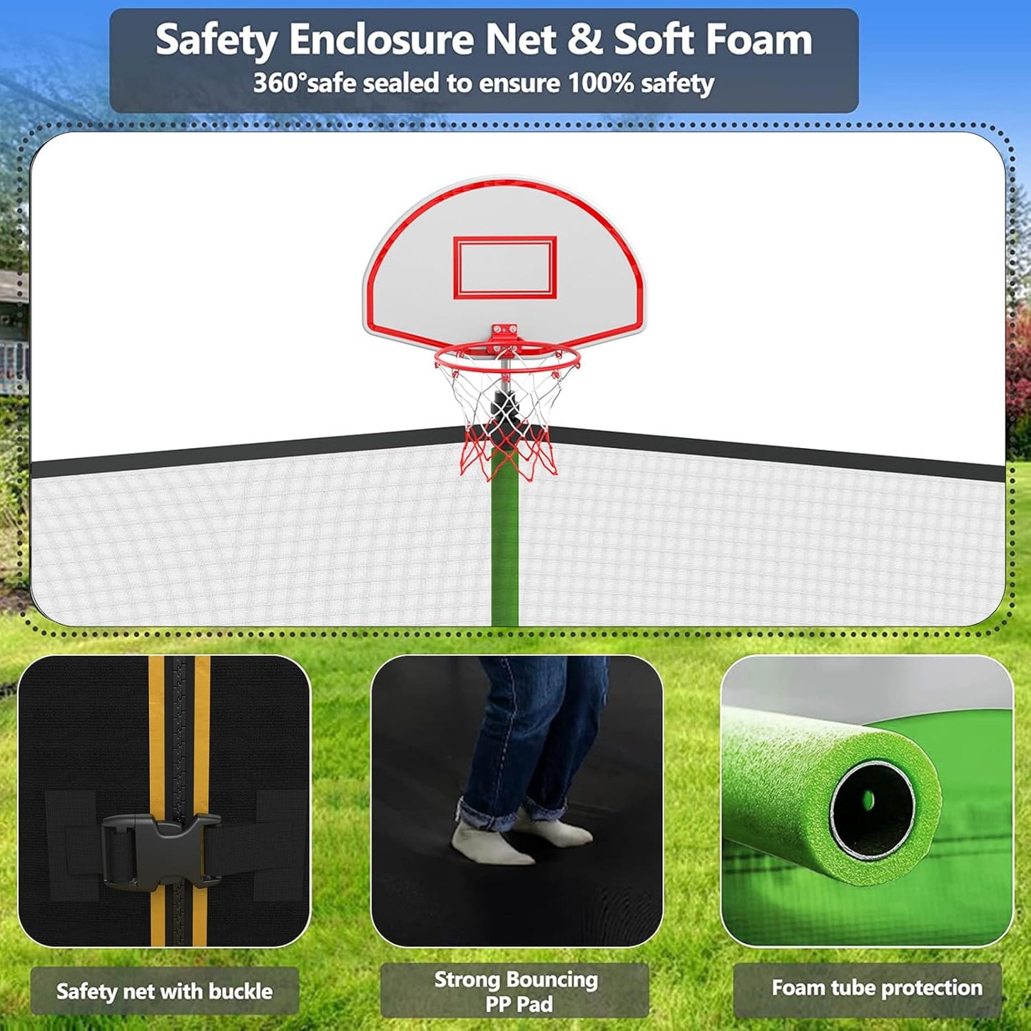 Upgraded 16Ft Trampoline with Basketball Hoop & Net