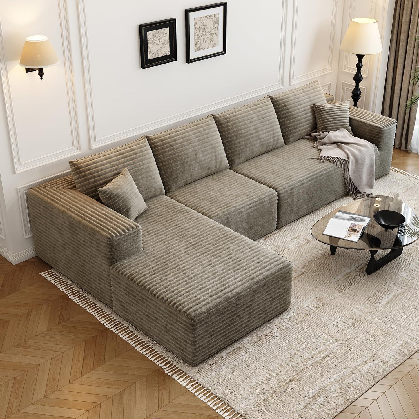107.5" Cloud Modular Sectional Sofa Couch with L-Shape Chaise,Modern Minimalist Upholstered Couches for Living Room Bedroom,Deep Seat Corner Couch .No Assembly Required (Black,Left Facing Chaise)