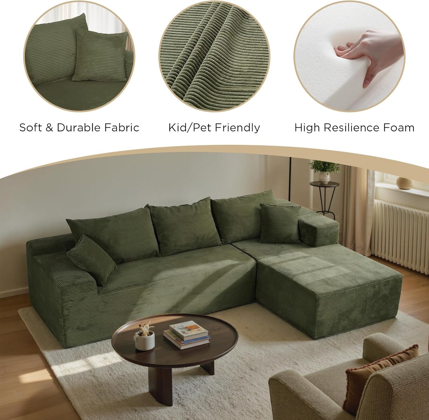 Cloud Sectional Couch with L-Shape Chaise,Modern Modular Sofa with Deep Seat, Upholstered Couches for Living Room Bedroom,No Assembly Required, Beige (Left Facing Chaise)