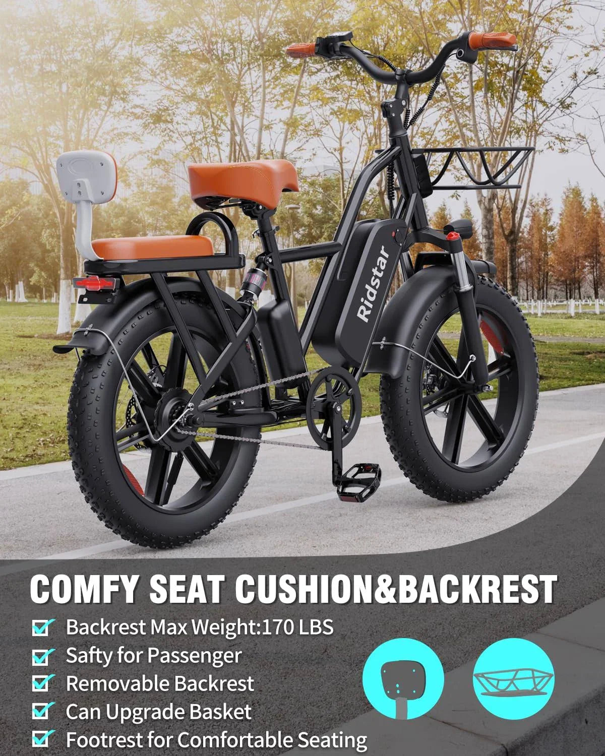 1000W Electric Bike for Adults 48V 15Ah Removable Battery Ebike 20′′ x 4.0 – 1000W