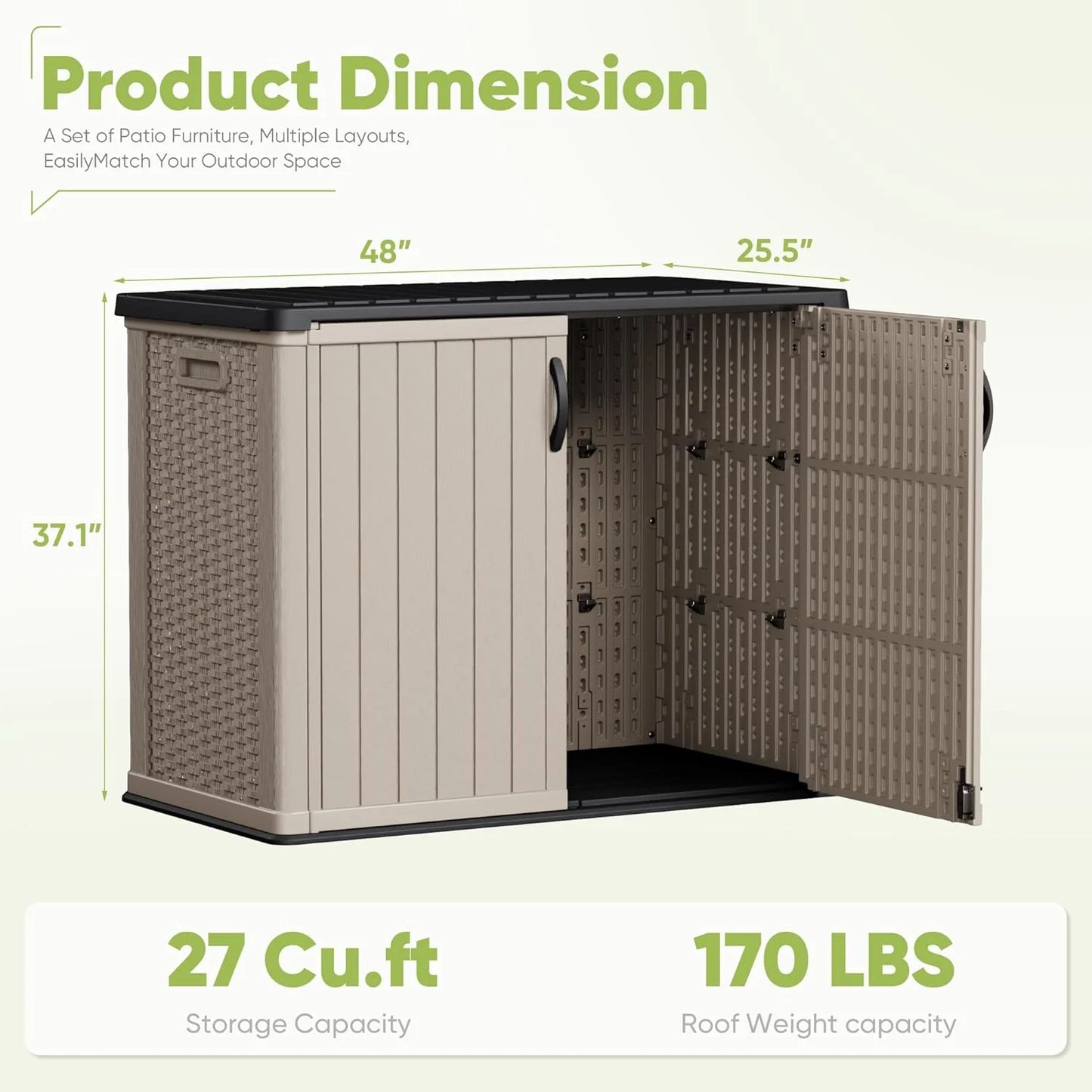 Devoko Outdoor Storage Cabinet 26 Cu Ft with Lockable Doors, Horizontal Storage Shed Waterproof Patio Tools Storage Box for Sofa Cushions, Gardening Tools and Accessories (White)