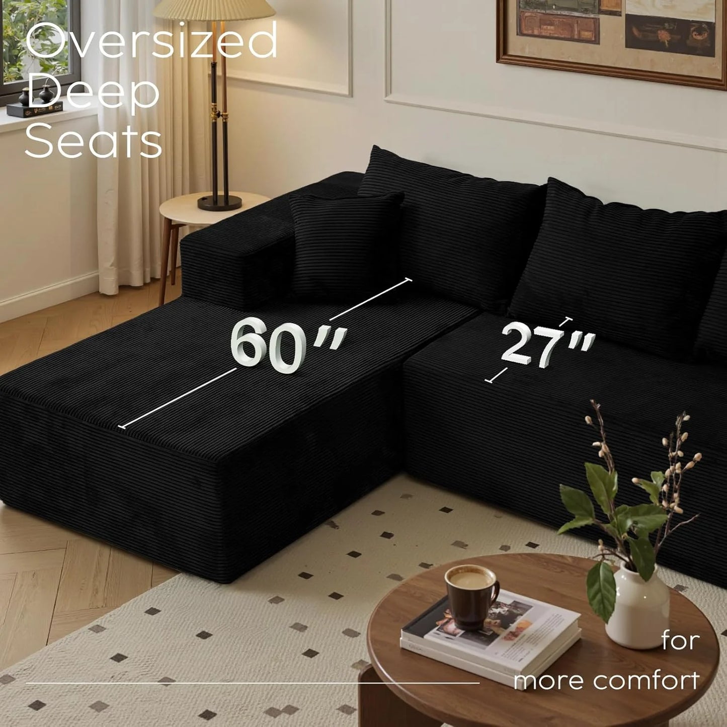 Cloud Sectional Couch with L-Shape Chaise,Modern Modular Sofa with Deep Seat, Upholstered Couches for Living Room Bedroom,No Assembly Required, Beige (Left Facing Chaise)