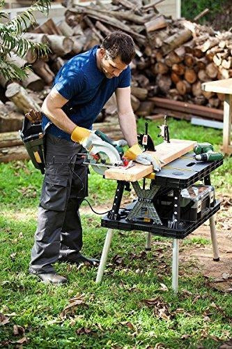 Keter C 197283 Folding Table Work Bench for Miter Saw Stand, Woodworking Tools and Accessories with Included 12 Inch Wood Clamps C Easy Garage Storage Black/Yellow