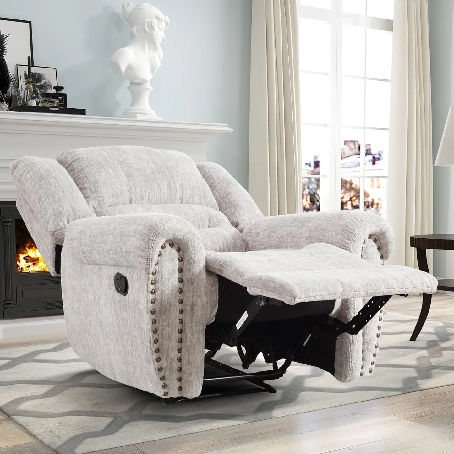 CANMOV Leather Recliner Chair, Classic and Traditional Manual Recliner Chair with Comfortable Arms and Back Single Sofa for Living Room, Nut Brown