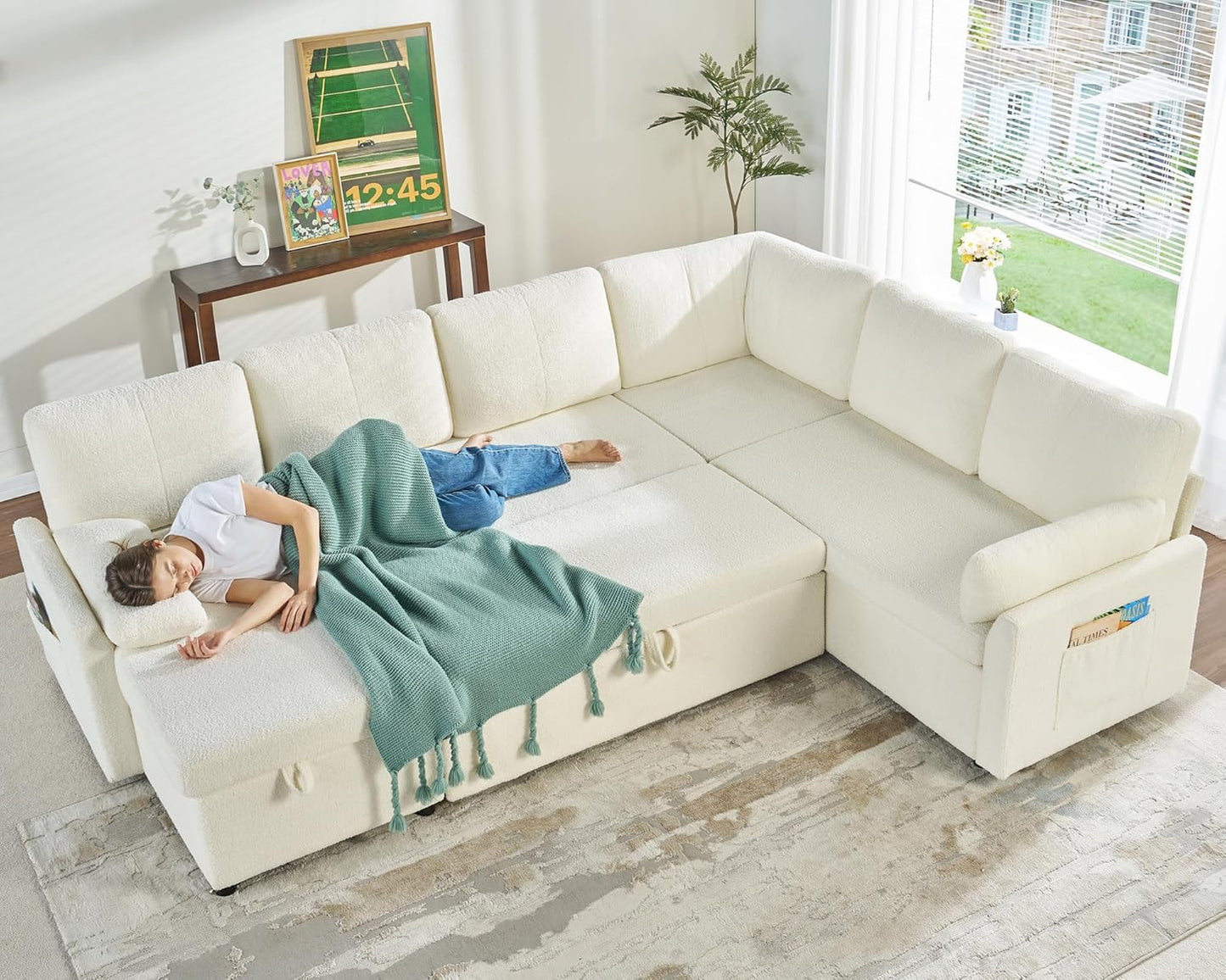 VanAcc Sofa Bed, Sleeper Sofa with Storage Chaise 2 in 1 Pull Out Couch Living Room