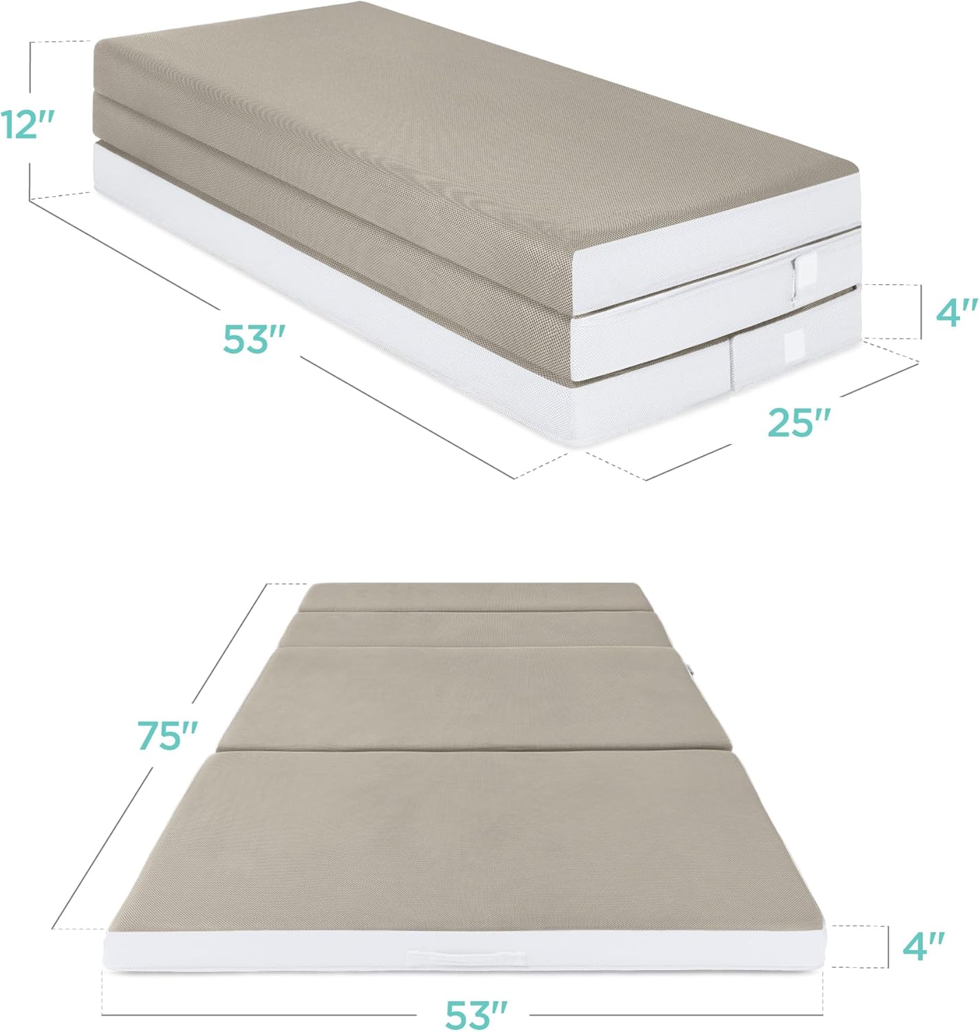 Best Choice Products 4in Portable Queen-Size Mattress, Tri-Fold Mattress for Camping, Guest, Toddler, Foam Plush w/Carry Case - Grey