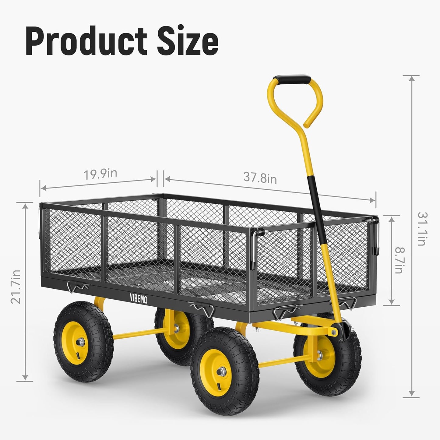 Steel Garden Cart 2-in-1 1400 lbs Heavy Duty Utility Wagon with Removable Mesh Sides to Convert into Flatbed 240?? U-Turn 13" Pneumatic Tires Garden Wagon for Farm Yard Lawn Garden Camping