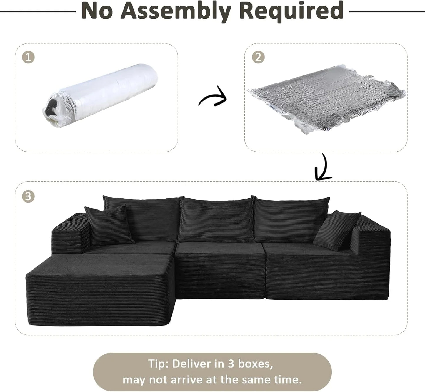 Cloud Sectional Couch with L-Shape Chaise,Modern Modular Sofa with Deep Seat, Upholstered Couches for Living Room Bedroom,No Assembly Required, Beige (Left Facing Chaise)