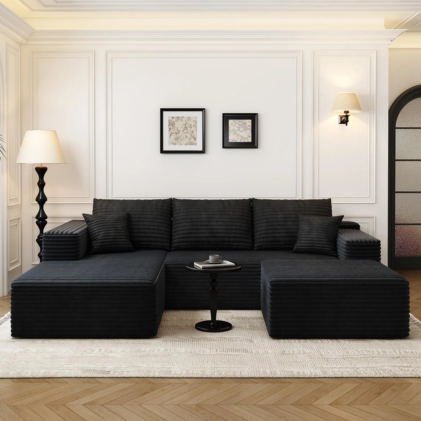107.5" Cloud Modular Sectional Sofa Couch with L-Shape Chaise,Modern Minimalist Upholstered Couches for Living Room Bedroom,Deep Seat Corner Couch .No Assembly Required (Black,Left Facing Chaise)