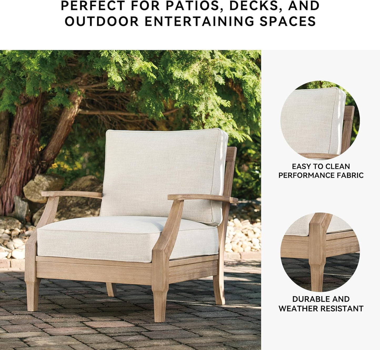 Signature Design by Ashley Clare View Coastal Outdoor Patio Eucalyptus Sofa with Cushions, Beige