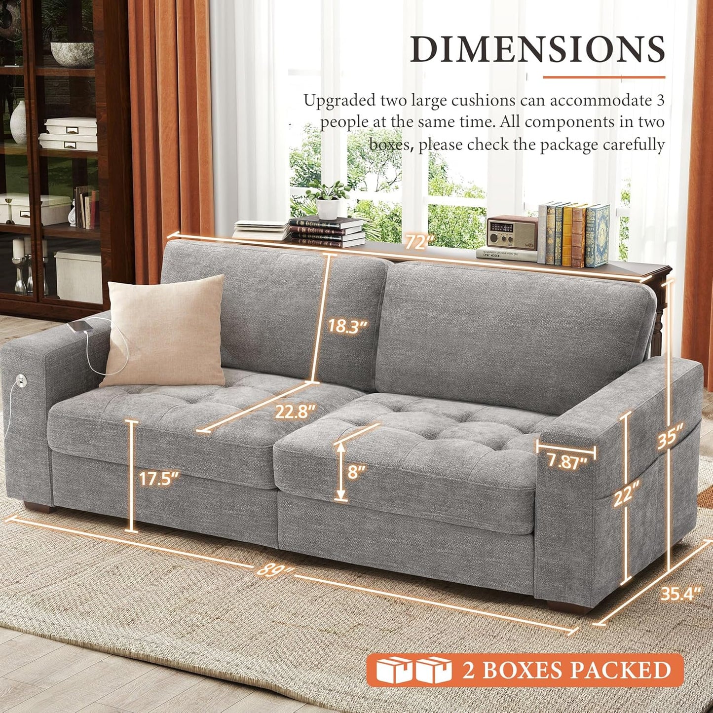 Ihanherry 146" U-Shaped Modern Sofa Modular Sectional Cloud Couch with 2 Ottoman, 6-Seat Chenille Deep Seat Sofa with 6 Pillows for Living Room, Bedroom and Apartment, Grey