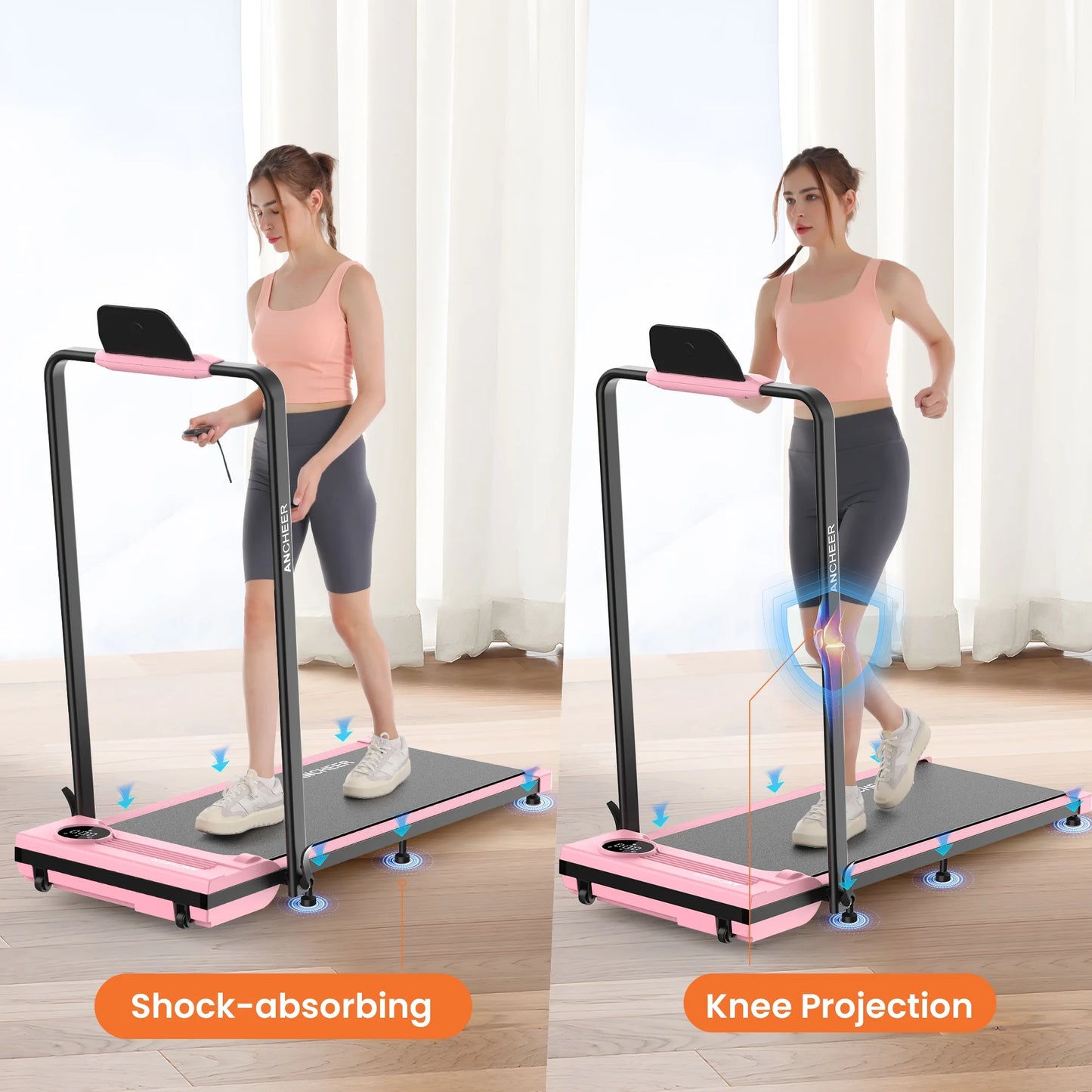 ANCHEER Portable Folding Walking Pad 300lb, 7.5 MPH Under Desk Treadmill with Remote Control & LED Display,2 in 1 Walking Pad Treadmill for Home/Office/Exercise(Pink)
