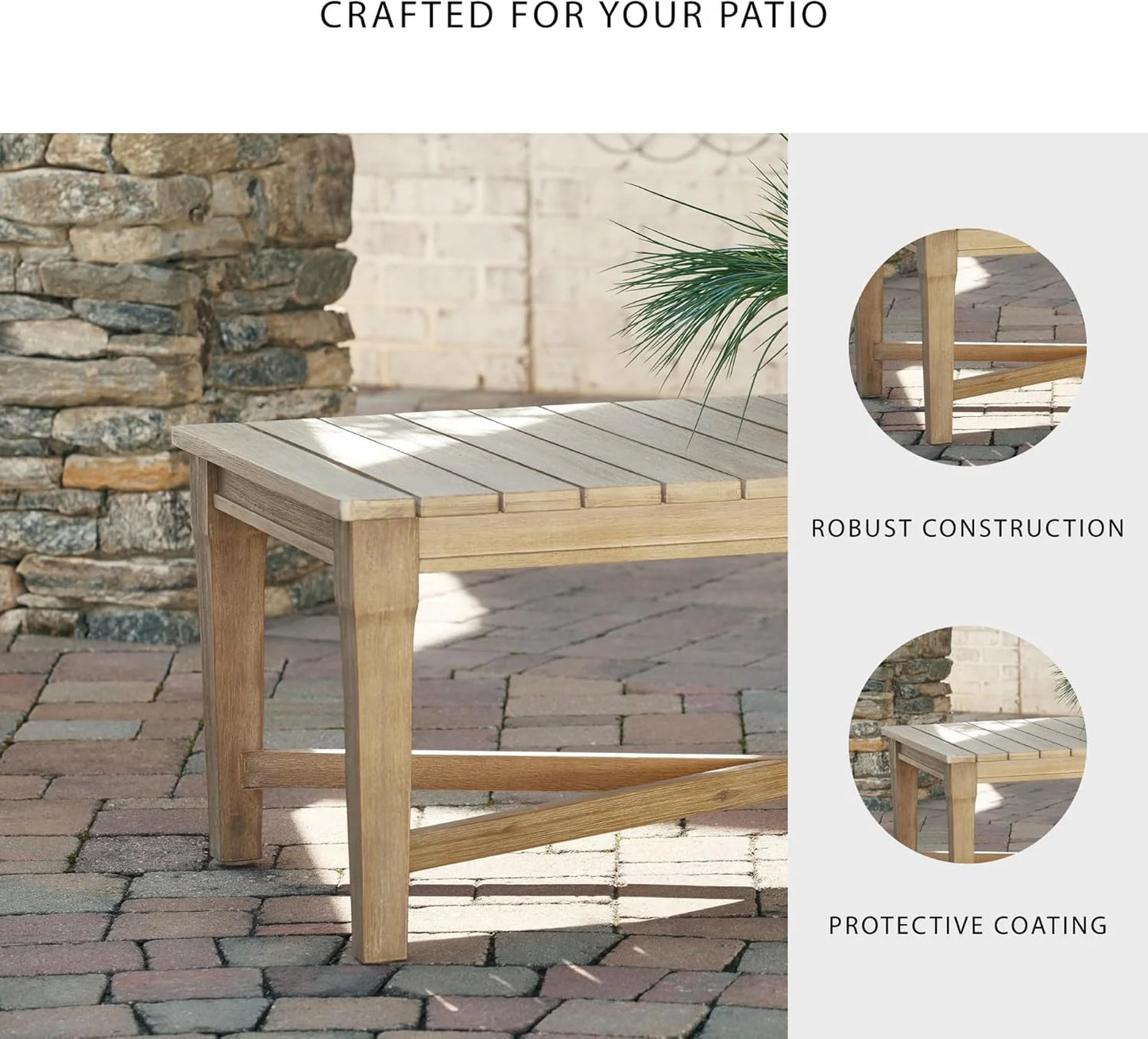 Signature Design by Ashley Clare View Coastal Outdoor Patio Eucalyptus Sofa with Cushions, Beige