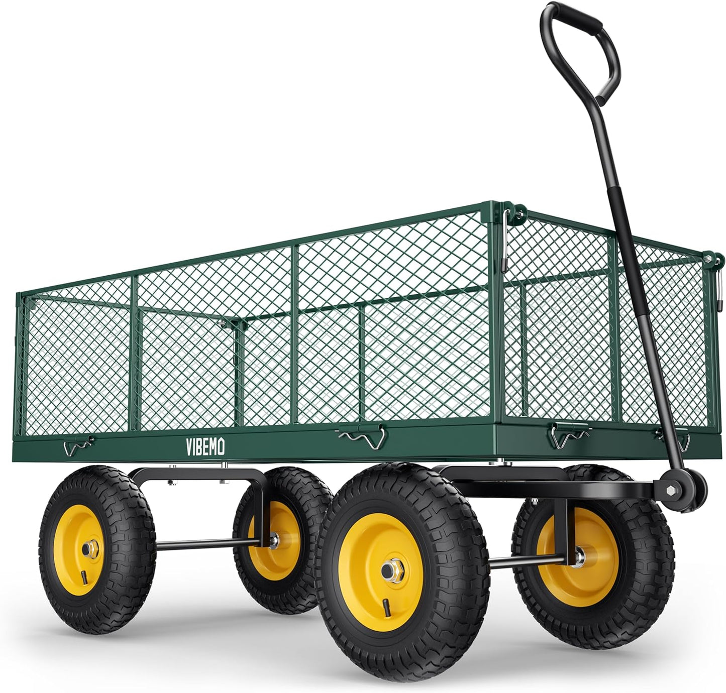 Steel Garden Cart 2-in-1 1400 lbs Heavy Duty Utility Wagon with Removable Mesh Sides to Convert into Flatbed 240?? U-Turn 13" Pneumatic Tires Garden Wagon for Farm Yard Lawn Garden Camping
