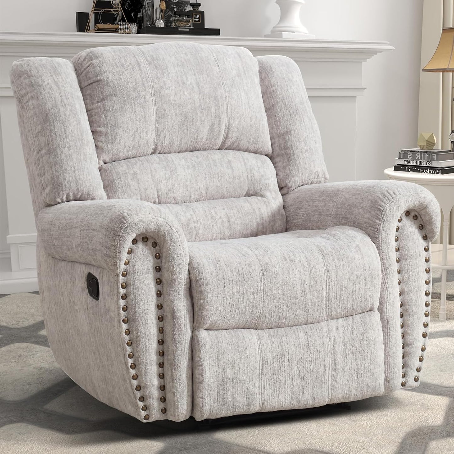 CANMOV Leather Recliner Chair, Classic and Traditional Manual Recliner Chair with Comfortable Arms and Back Single Sofa for Living Room, Nut Brown