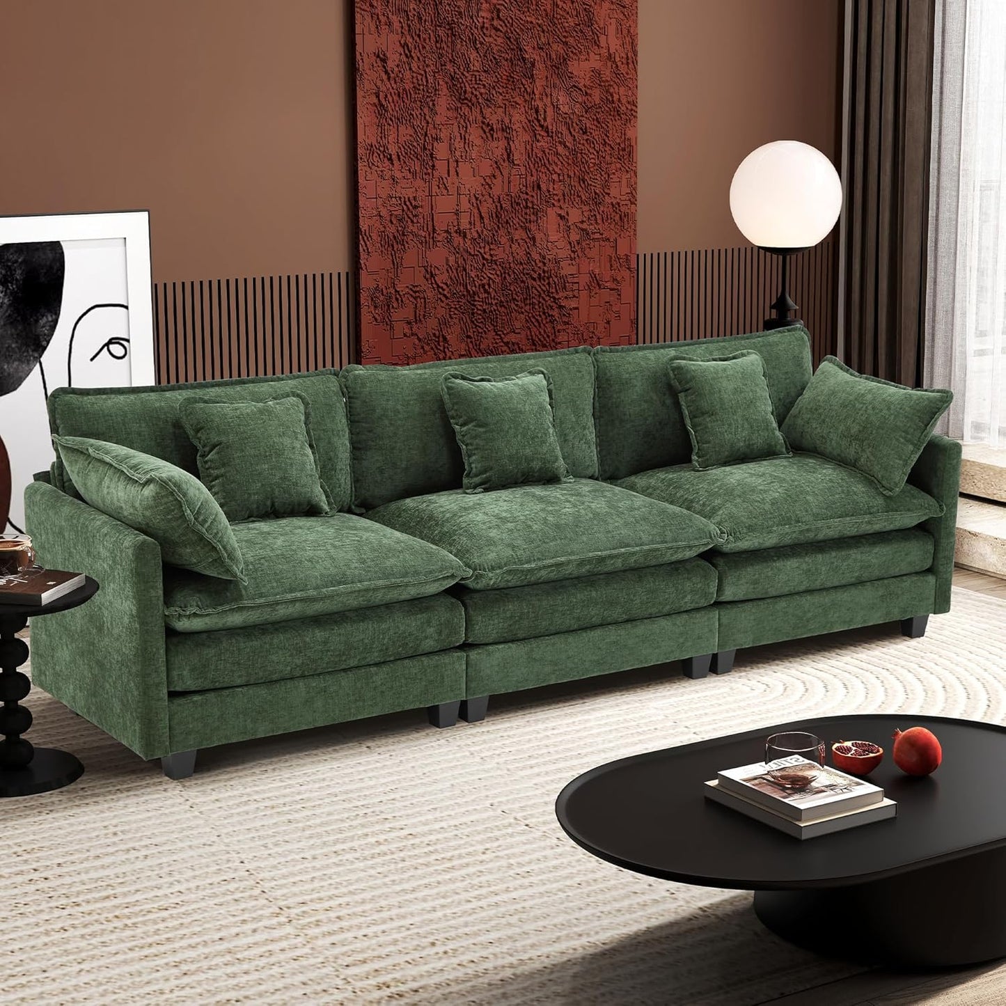111.4 Inch L-Shaped Modern Sofa Modular Cloud Sofa Ottoman 4-Seater Chenille Deep Seat Sofa