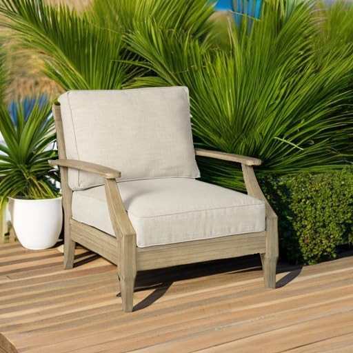Signature Design by Ashley Clare View Coastal Outdoor Patio Eucalyptus Sofa with Cushions, Beige
