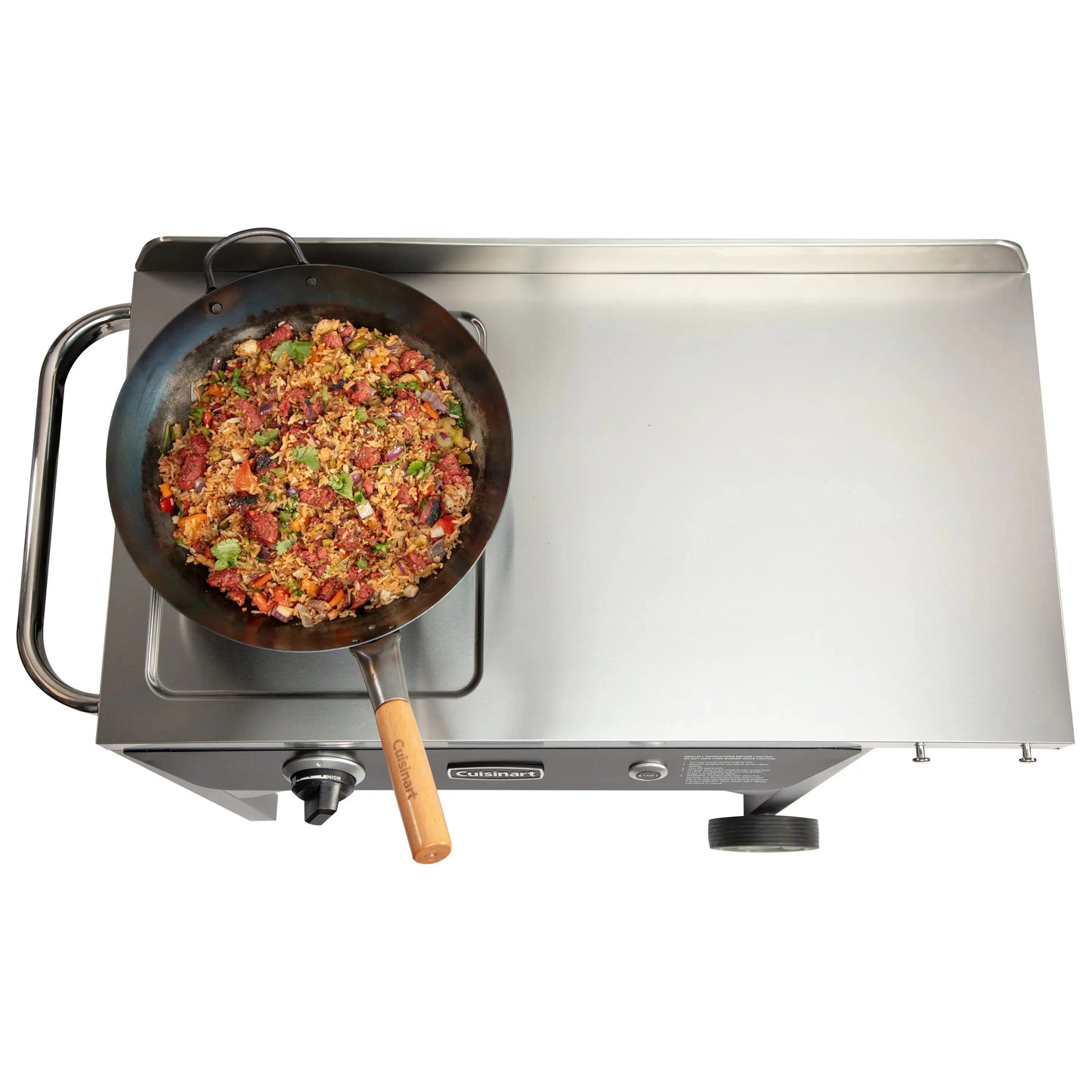 Cuisinart Outdoor Wok Station, 50,000 BTU Propane Outdoor Wok Burner w Prep Table, 14测 Carbon Steel Wok for Stir Fry, Searing, BBQ Black