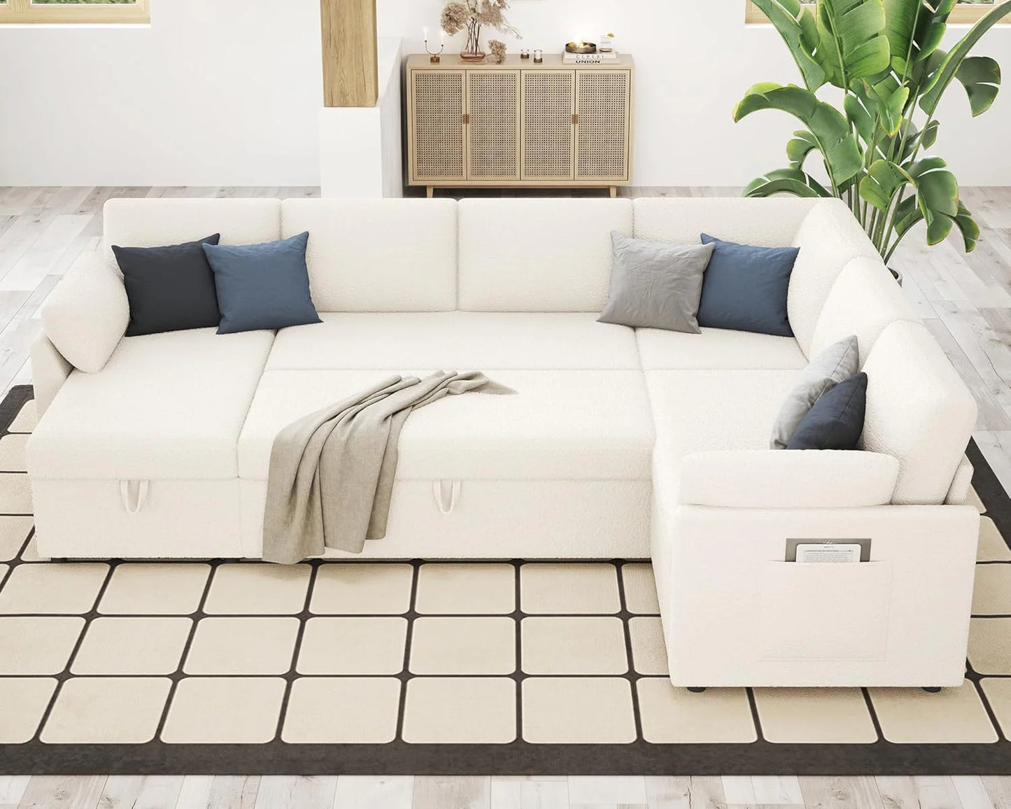 VanAcc Sofa Bed, Sleeper Sofa with Storage Chaise 2 in 1 Pull Out Couch Living Room