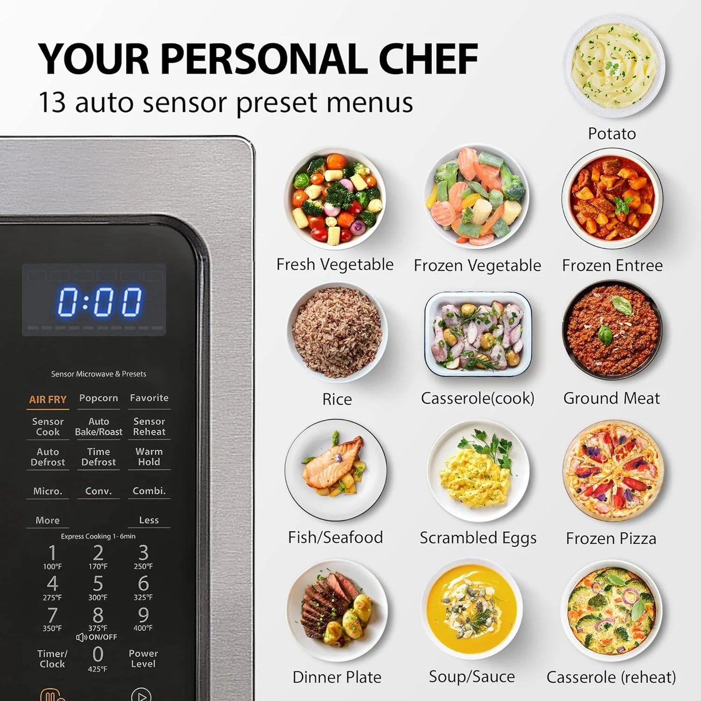 TOSHIBA 4-in-1 ML-EC42P(SS) Countertop Microwave Oven, Smart Sensor, Convection, Air Fryer Combo, Mute Function, Position Memory 13.6" Turntable, 1.5 Cu Ft, 1000W, Silver