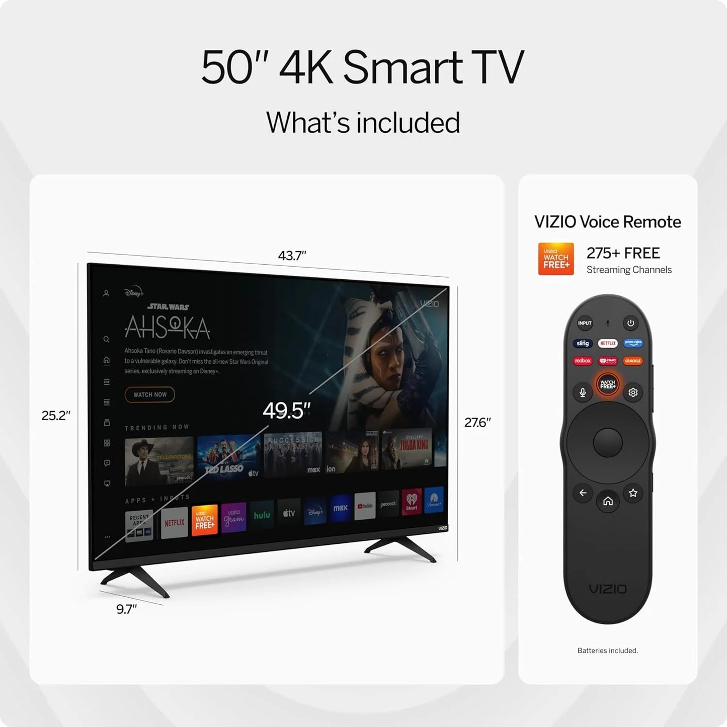 VIZIO 50 4K HDR Smart TV, Dolby Vision HDR/HDR10+, WiFi 6 C (Refurbished)