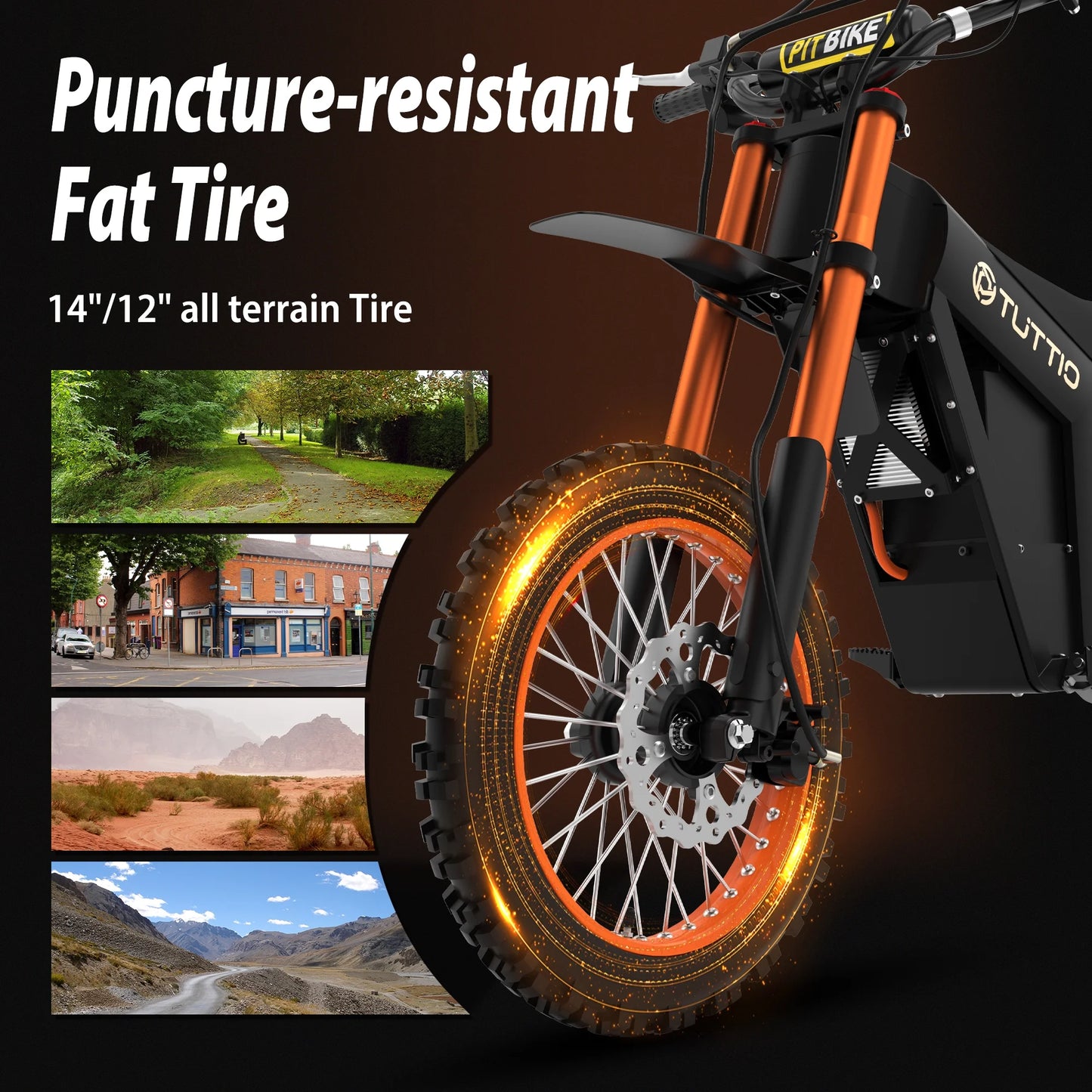 TUTTIO Soleil01 2000W Electric Dirt Bike Adult, 48V 21AH 37MPH, Electric Motorcycle 14"&12"Tire Off-Road Dirt EBikes Full suspension