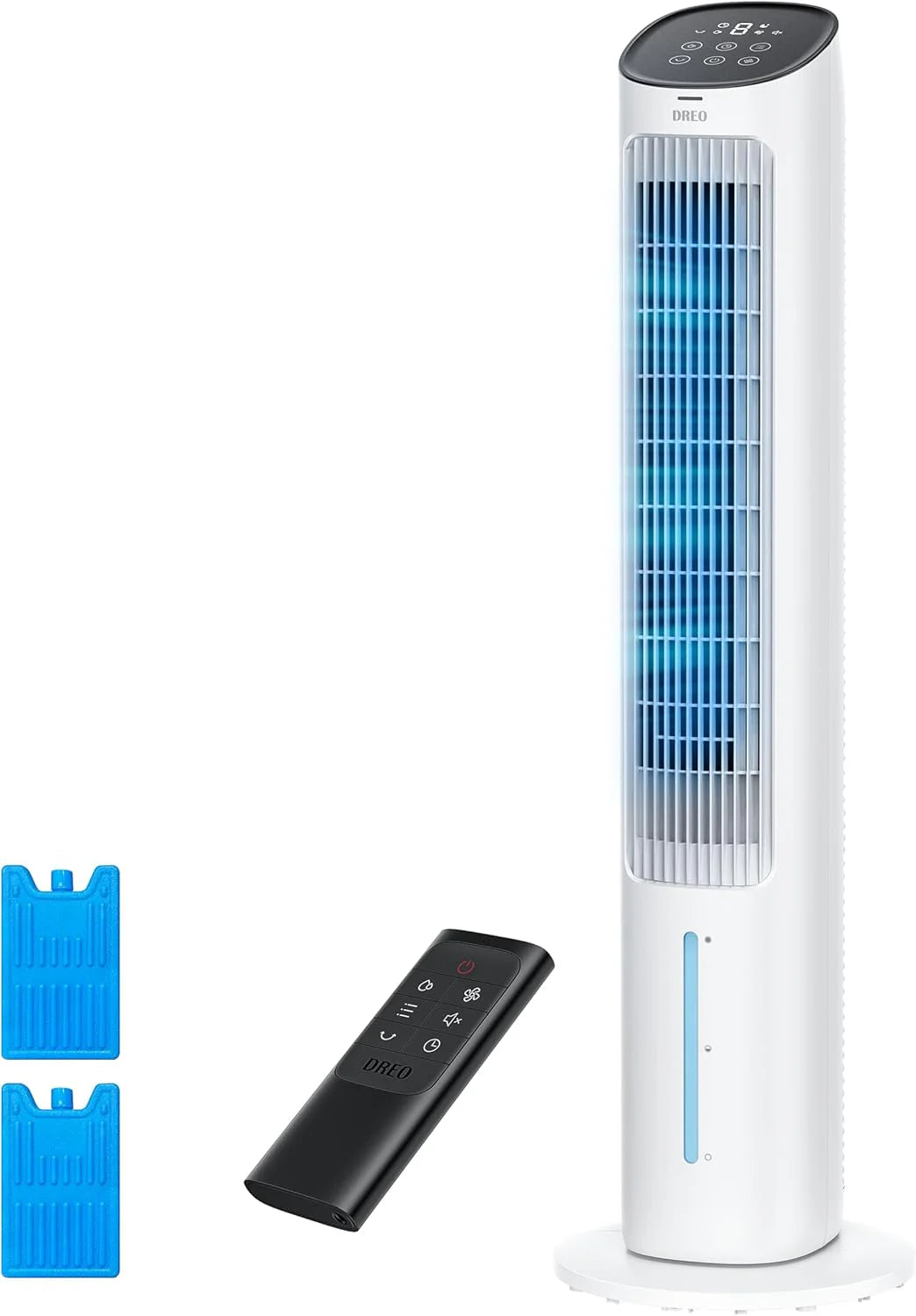 DREO Portable Air Conditioners Fan, 40锟?Standing Fans that Blow Cold Air, Portable AC锟?0掳 Oscillating Evaporative Air Cooler锛Removable Water Tank, Ice Packs, Remote Control, 4 Speeds, 7H Timer, White