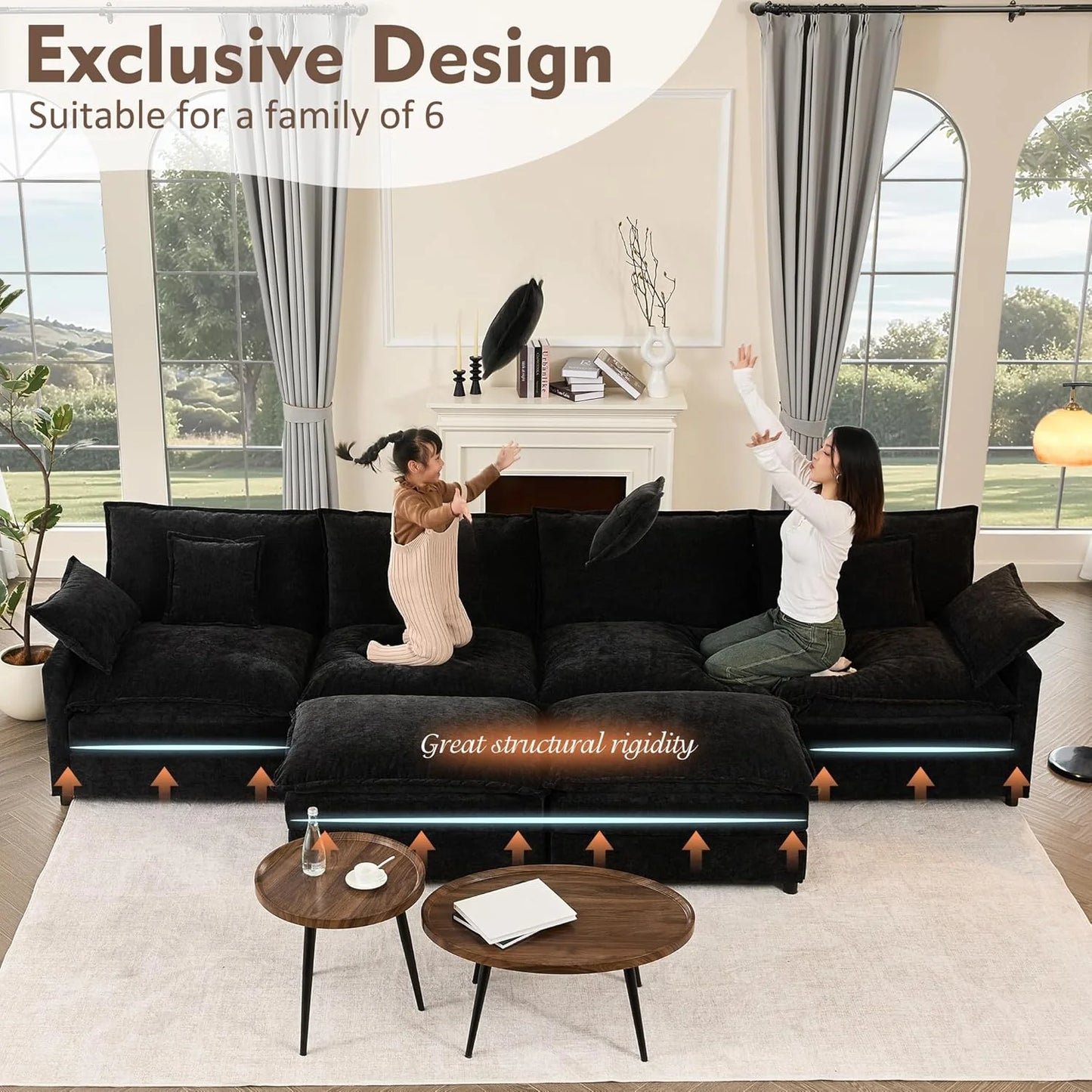 108 Inch U Shape Sofa Sectional Sofa Comfortable Cloud Sofa with Removable Footstool