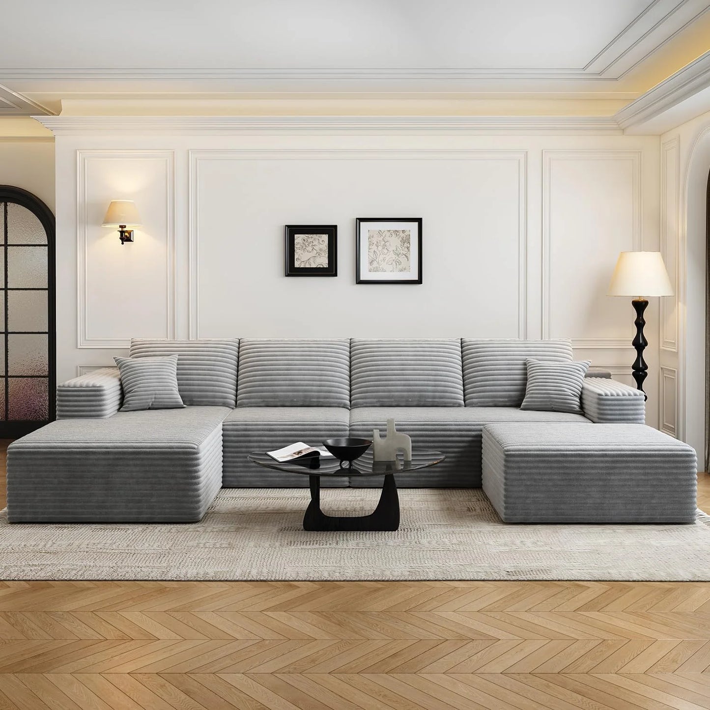 107.5" Cloud Modular Sectional Sofa Couch with L-Shape Chaise,Modern Minimalist Upholstered Couches for Living Room Bedroom,Deep Seat Corner Couch .No Assembly Required (Black,Left Facing Chaise)