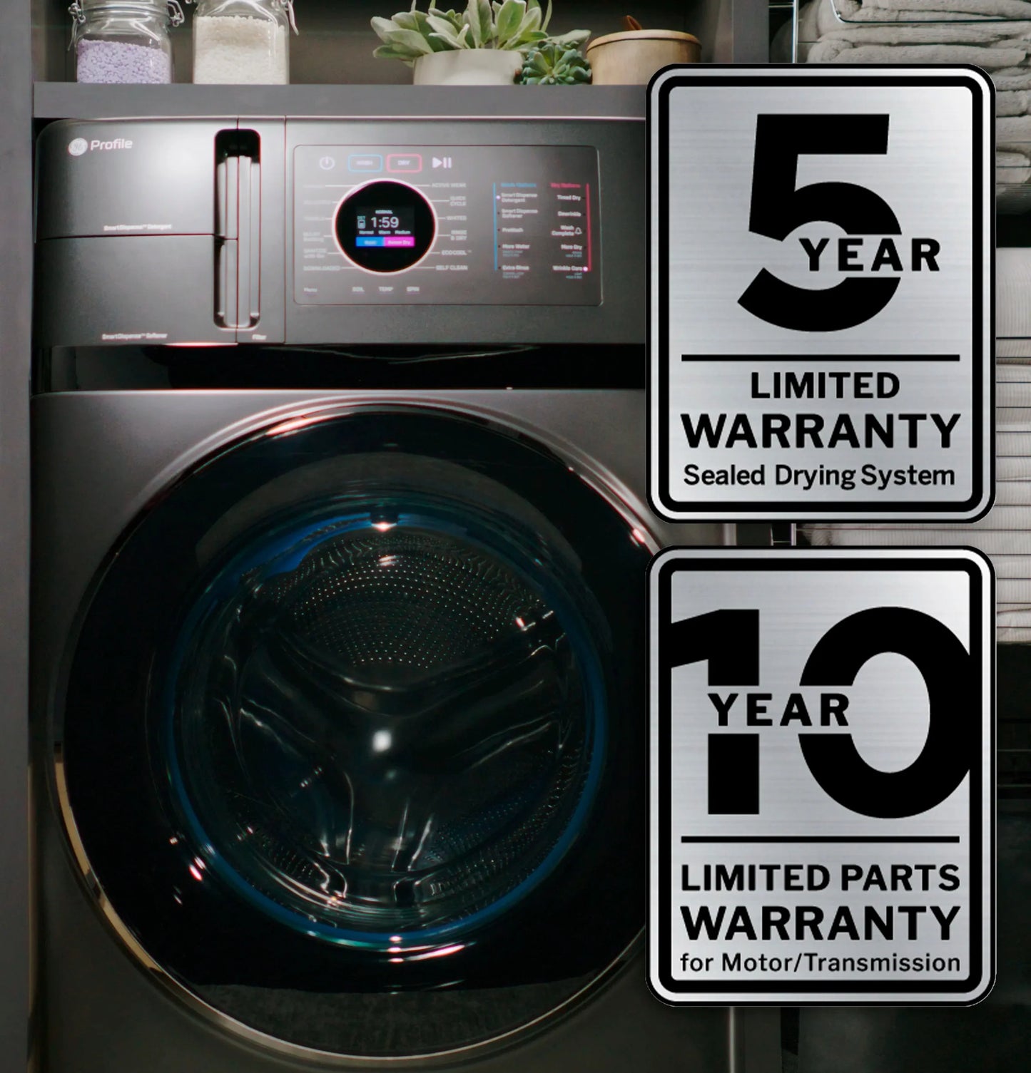 Profile 4.8 cu. ft. UltraFast combination washer-dryer with ventless heat pump technology in Carbon Graphite