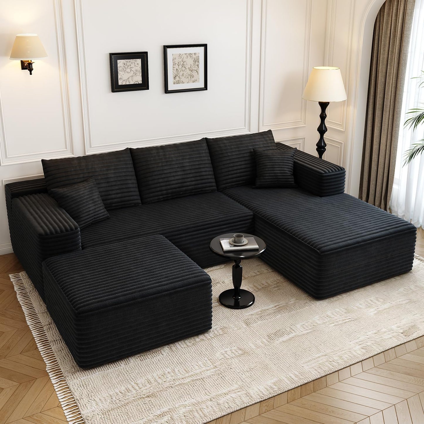 107.5" Cloud Modular Sectional Sofa Couch with L-Shape Chaise,Modern Minimalist Upholstered Couches for Living Room Bedroom,Deep Seat Corner Couch .No Assembly Required (Black,Left Facing Chaise)