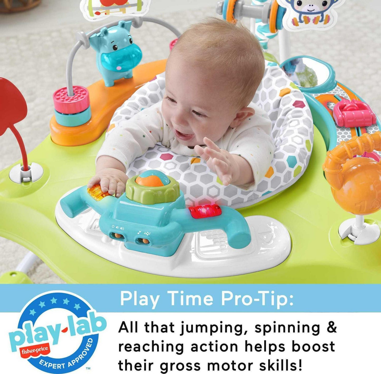 Fisher-Price Baby Bouncer Fitness Fun Folding Jumperoo Infant Activity Center with Lights &amp; Music. Unisex