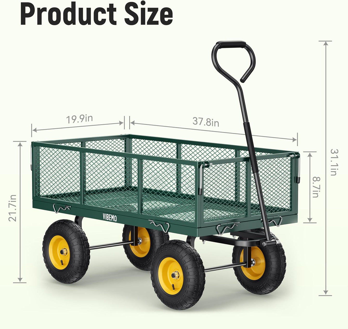 Steel Garden Cart, 2-in-1 1400 lbs Heavy Duty Utility Wagon, with Removable Mesh Sides to Convert into Flatbed, 240 U-Turn 13" Pneumatic Tires Garden Wagon for Farm Yard Lawn Garden Camping