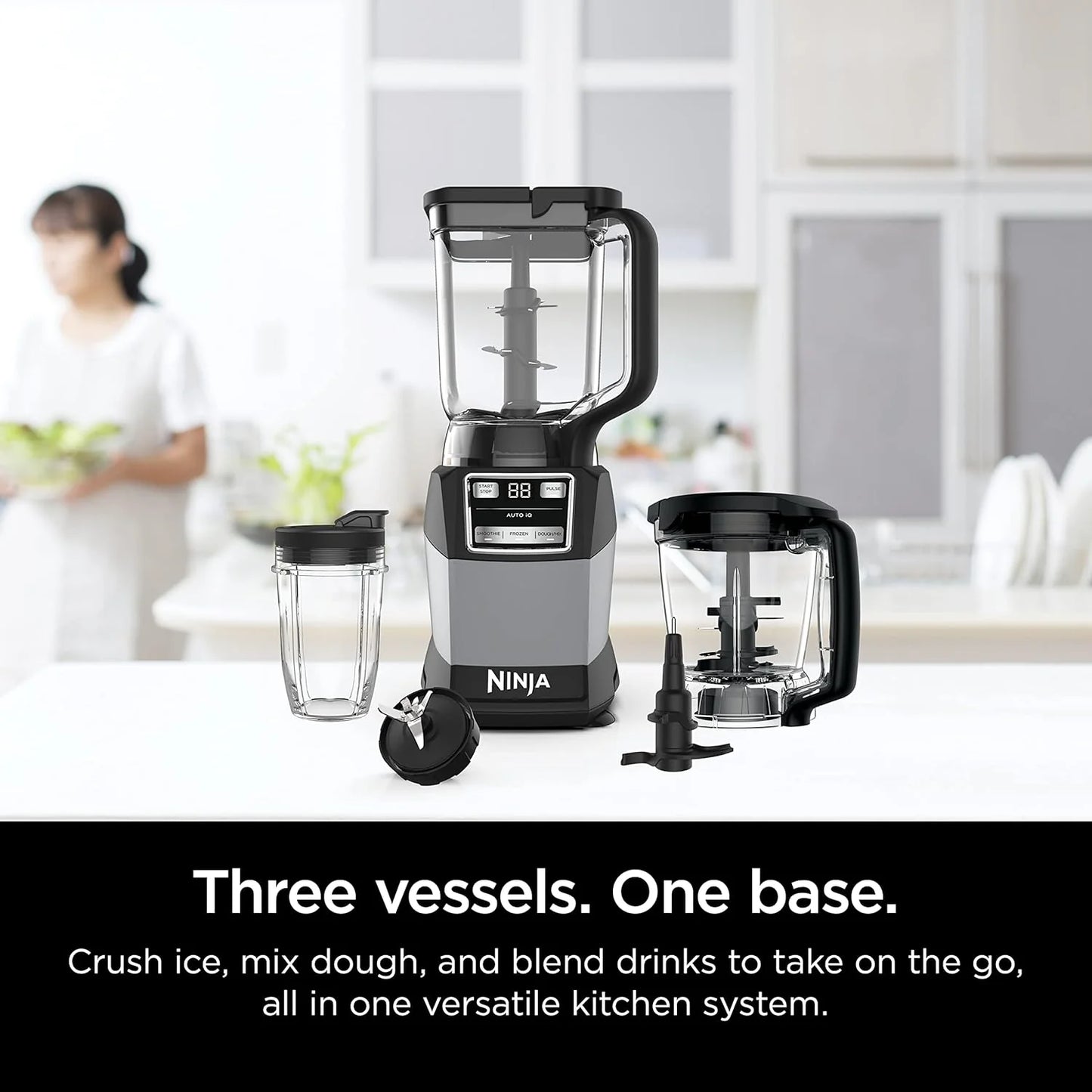 Ninja Blender Compact Kitchen System for Smoothies, Doughs, and Frozen Drinks with Auto-IQ, 72 oz* Blender Jar