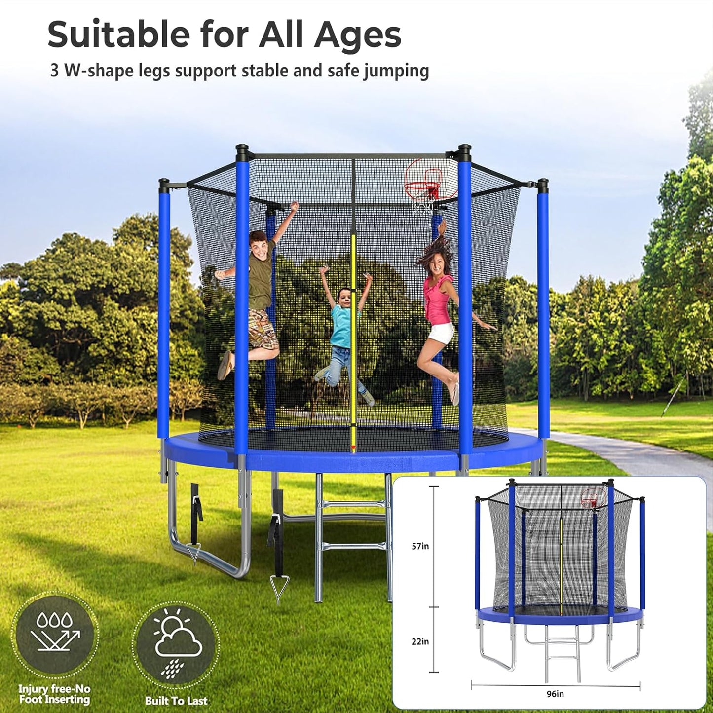 Upgraded 16Ft Trampoline with Basketball Hoop & Net