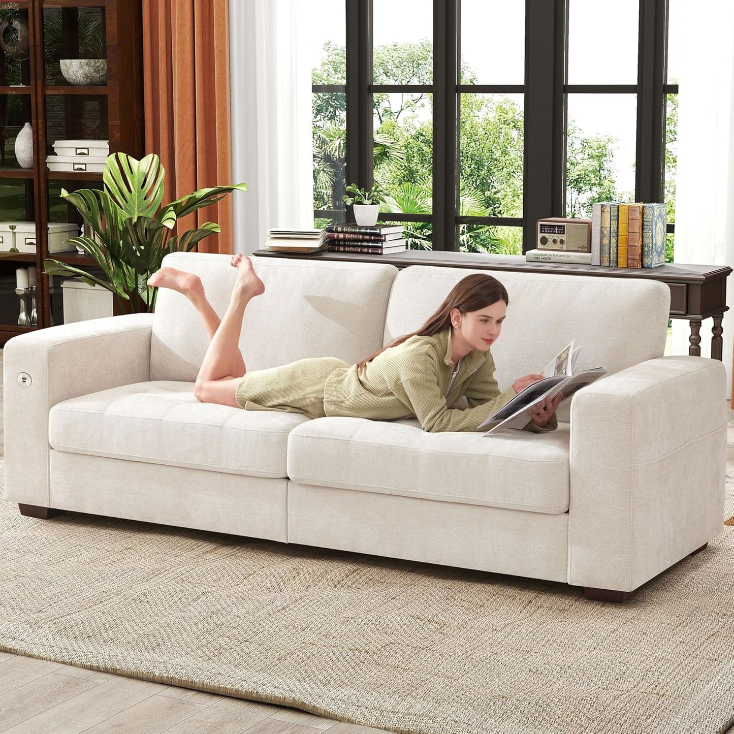 Ihanherry 146" U-Shaped Modern Sofa Modular Sectional Cloud Couch with 2 Ottoman, 6-Seat Chenille Deep Seat Sofa with 6 Pillows for Living Room, Bedroom and Apartment, Grey