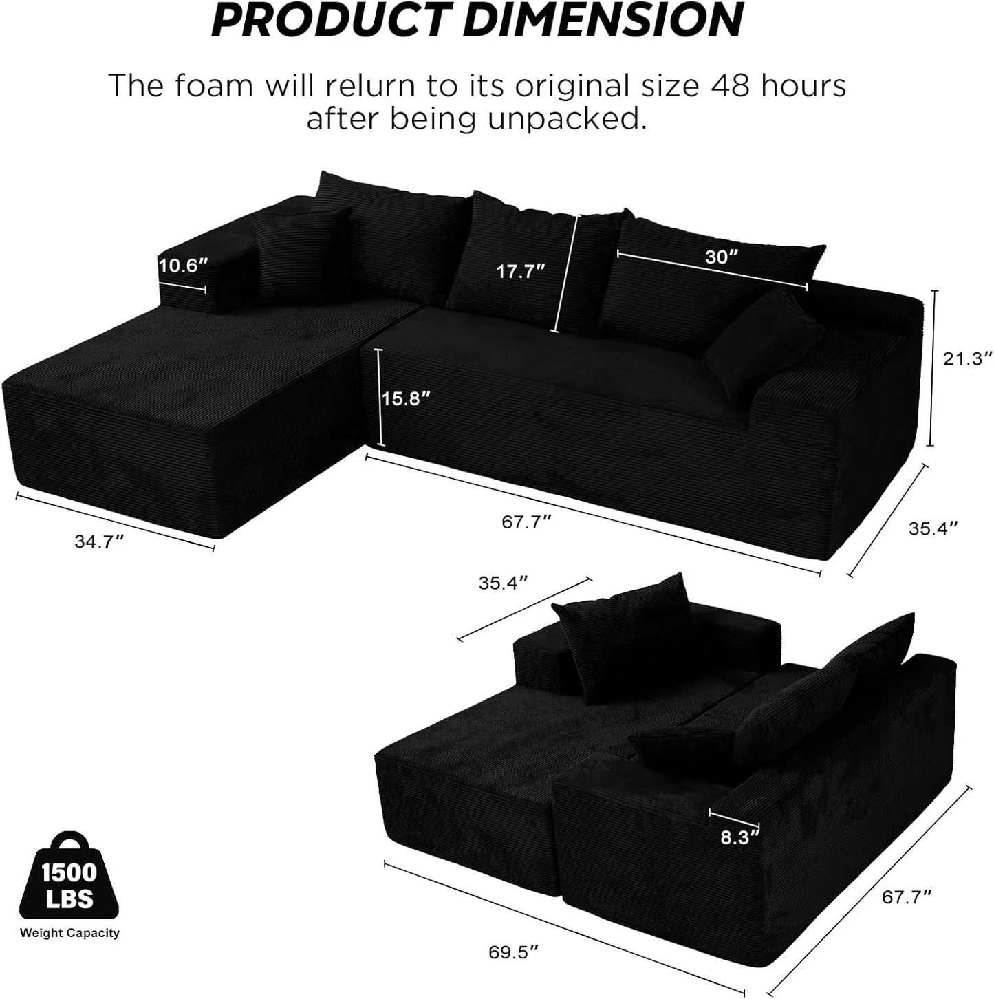 Cloud Sectional Couch with L-Shape Chaise,Modern Modular Sofa with Deep Seat, Upholstered Couches for Living Room Bedroom,No Assembly Required, Beige (Left Facing Chaise)