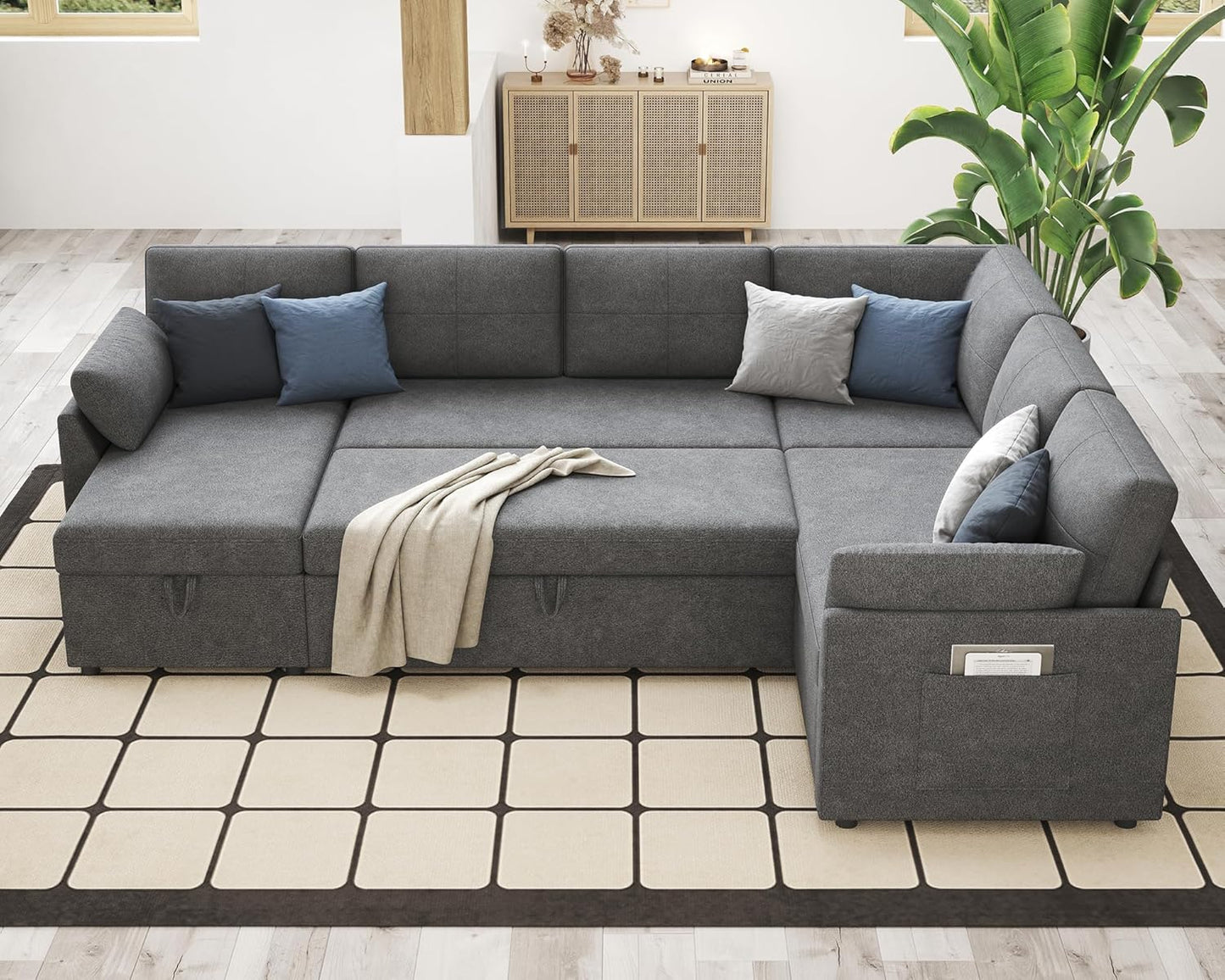 VanAcc Sofa Bed, Sleeper Sofa with Storage Chaise 2 in 1 Pull Out Couch Living Room