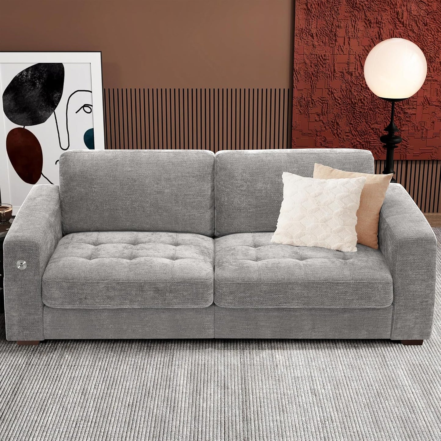 Ihanherry 146" U-Shaped Modern Sofa Modular Sectional Cloud Couch with 2 Ottoman, 6-Seat Chenille Deep Seat Sofa with 6 Pillows for Living Room, Bedroom and Apartment, Grey