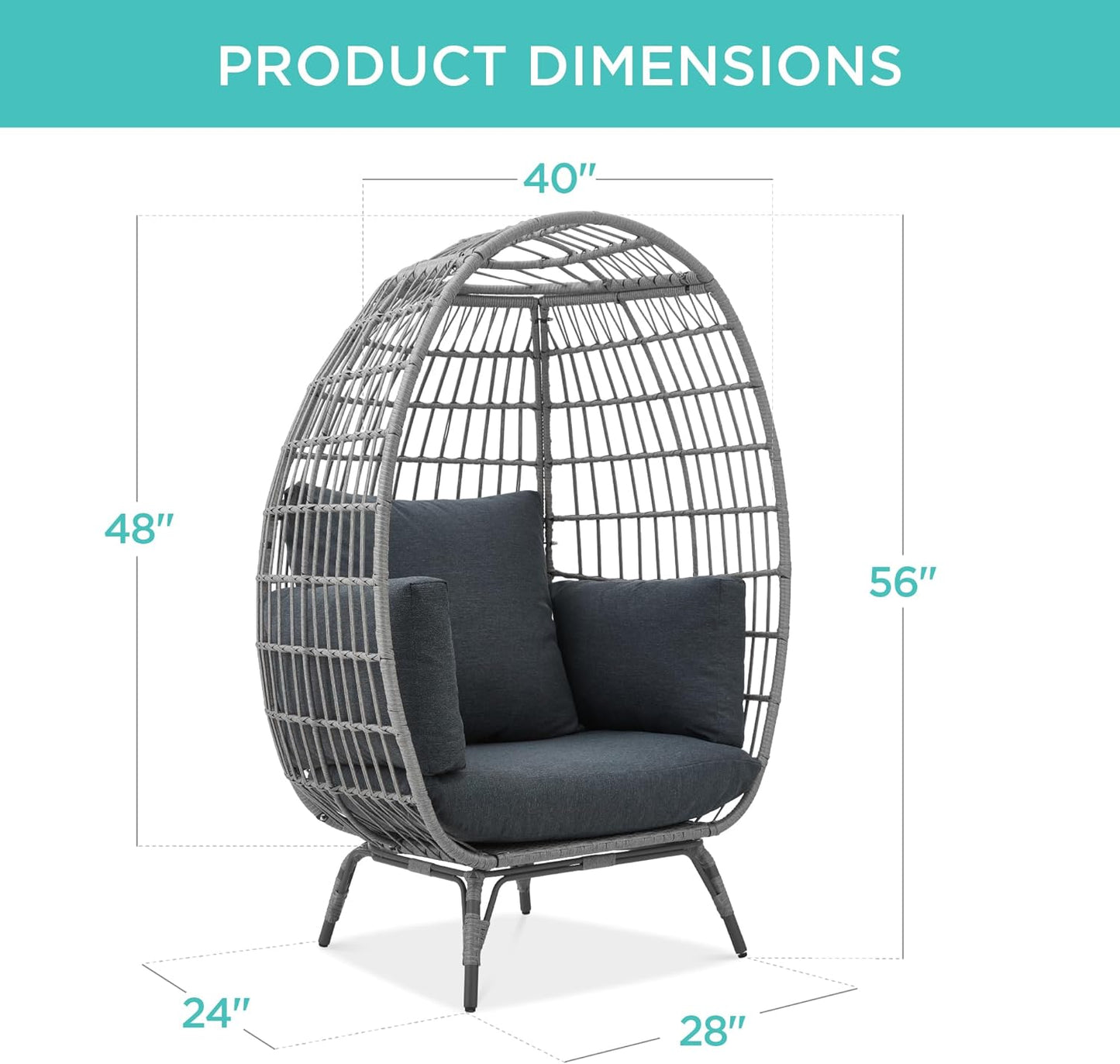 Best Choice Products Wicker Egg Chair Oversized Indoor Outdoor Lounger for Patio Backyard Living Room w/ 4 Cushions Steel Frame 440lb Capacity - Ivory