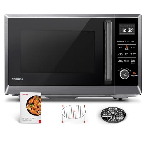 TOSHIBA Air Fryer Combo 8 in 1 Countertop Microwave Oven, with Convection, Broil, Odor Removal Mode, 12.4" Position Memory Turntable, Child Lock, 1.0 Cu.ft, Black Stainless Steel, ML2 EC10SA(BS) : Office Products