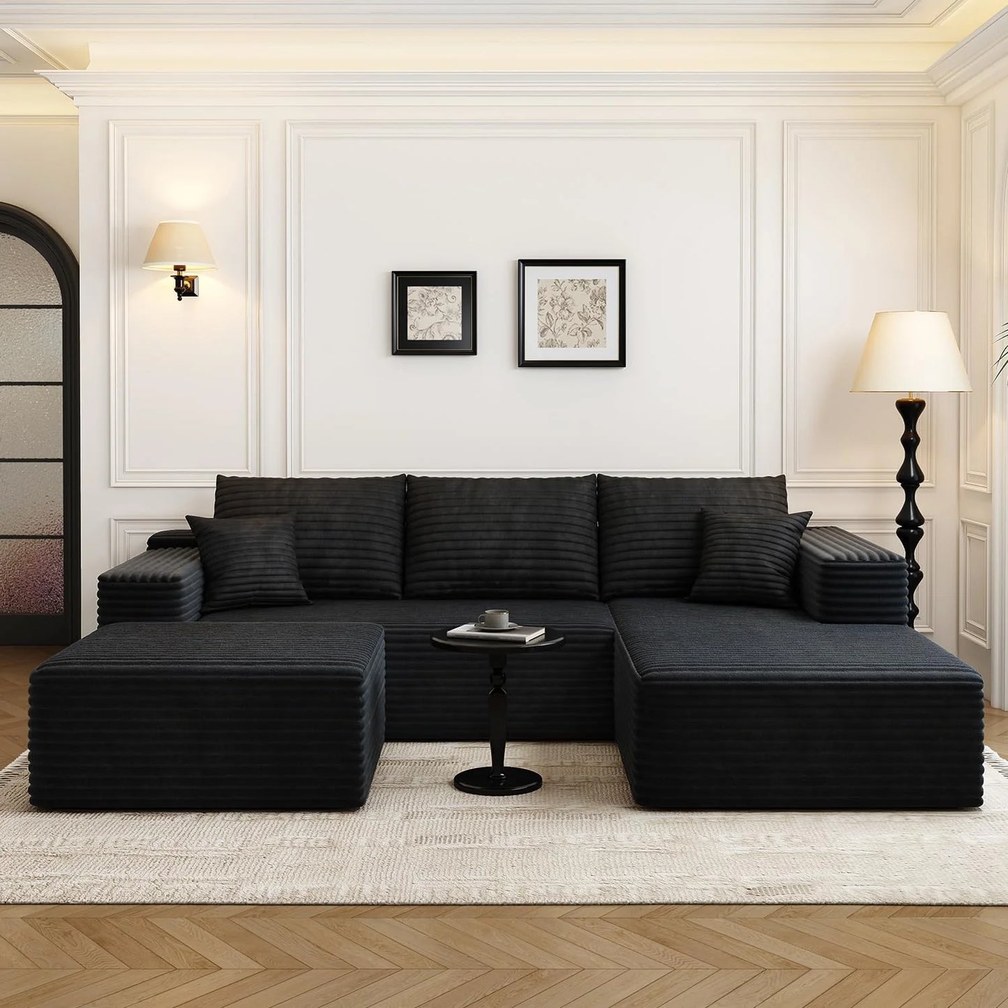 107.5" Cloud Modular Sectional Sofa Couch with L-Shape Chaise,Modern Minimalist Upholstered Couches for Living Room Bedroom,Deep Seat Corner Couch .No Assembly Required (Black,Left Facing Chaise)